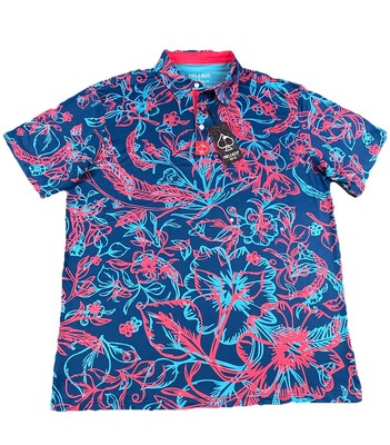 Pins & Aces Polo Shirt Men s XL CABO COLADA Blue Floral Built In Sunglass Holder