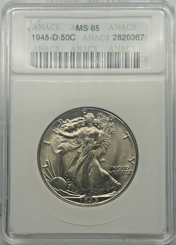 1945-D Walking Liberty Silver Half Dollar MS 65 ANACS Certified