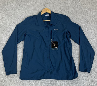 Columbia Titanium Shirt Damen XL blau Omni-Wick Druckknopf Outdoor Wandern 