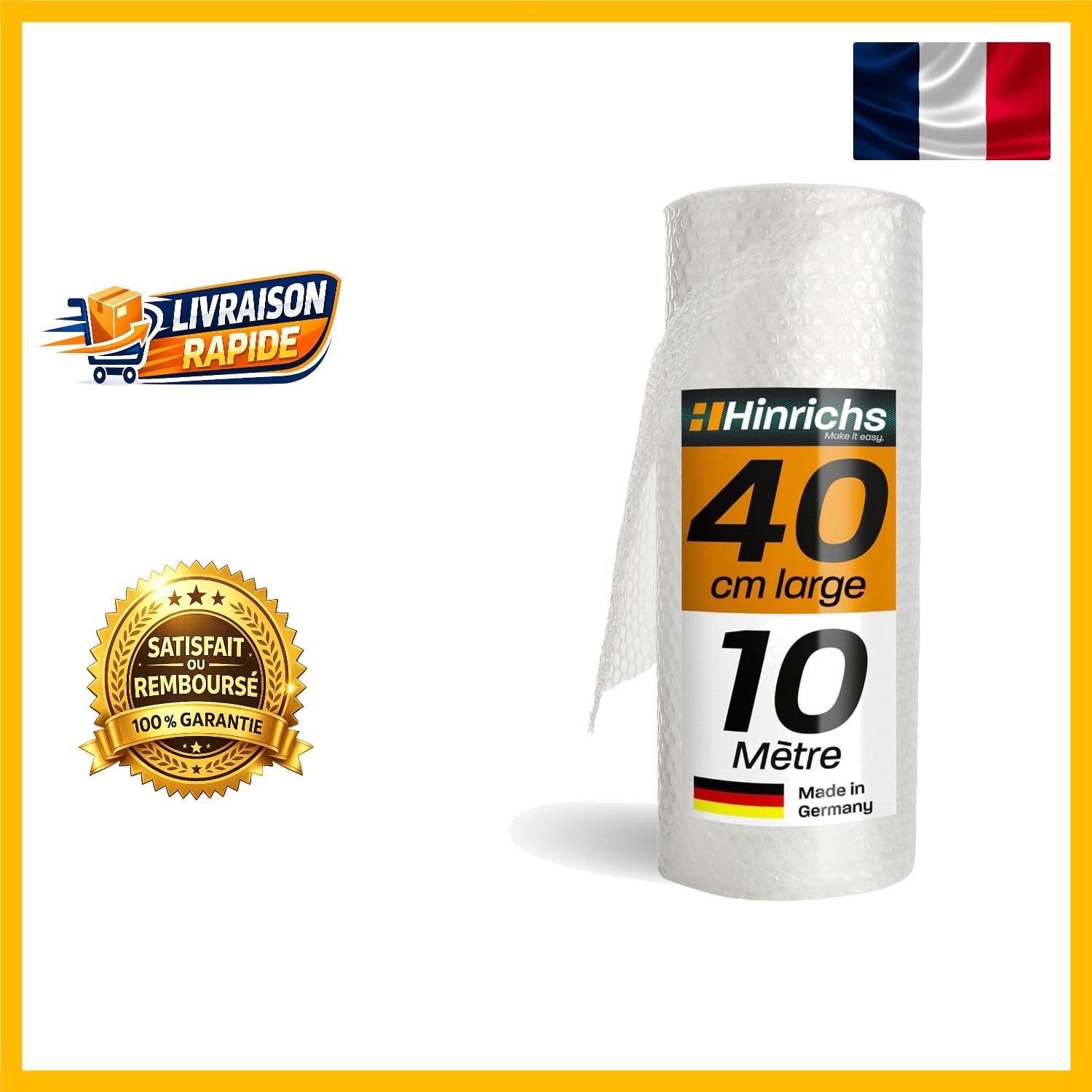 Papier bulle Hinrichs 10m x 40cm rouleau de protection pour emballage de colis