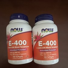 NOW Foods Vitamin E 400 IU with Selenium 100 Softgels Antioxidant x 2