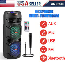 Dual 6.5" Portable Bluetooth Party Speaker FM Radio  Heavy Bass Sound System