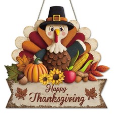 Happy Thanksgiving Turkey Door Sign Turkey Pumpkin Door Hanger Fall Autumn We...