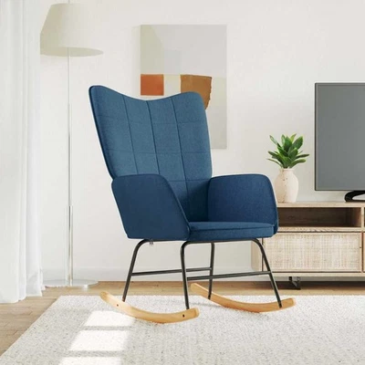 Chaise à Bascule Bleu Tissu Siège Fauteuil Salon Maison Salle de Séjour vidaXL - Photo 1/4