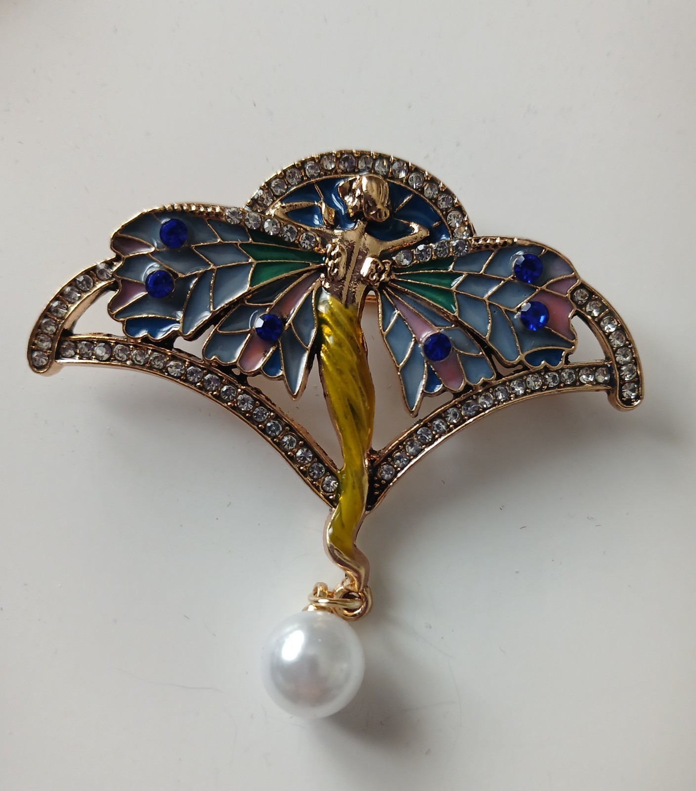 Broche Dama Ninfa Alada Mariposa Esmalte Cristal Estilo Art Nouveau/Deco,