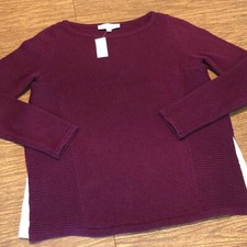NWT Wine Colored LOFT Wool Blend Boat Neck Knit Sweater Side Panels Size S