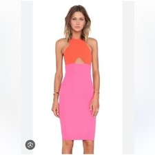 Nookie/ colorblock orange pink Bodycon Farrah Shift midi Dress 10