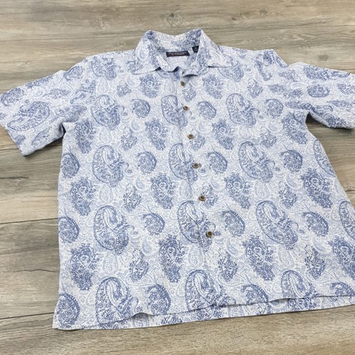Roundtree Yorke Mens Medium Short Sleeve Shirt Paisley Vacation Soft Blue Beach - Picture 2 of 11
