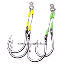 3 Pairs Steel Wire Jig Twin Assist Hooks Glow Saltwater Fishhook 3/0-10/0