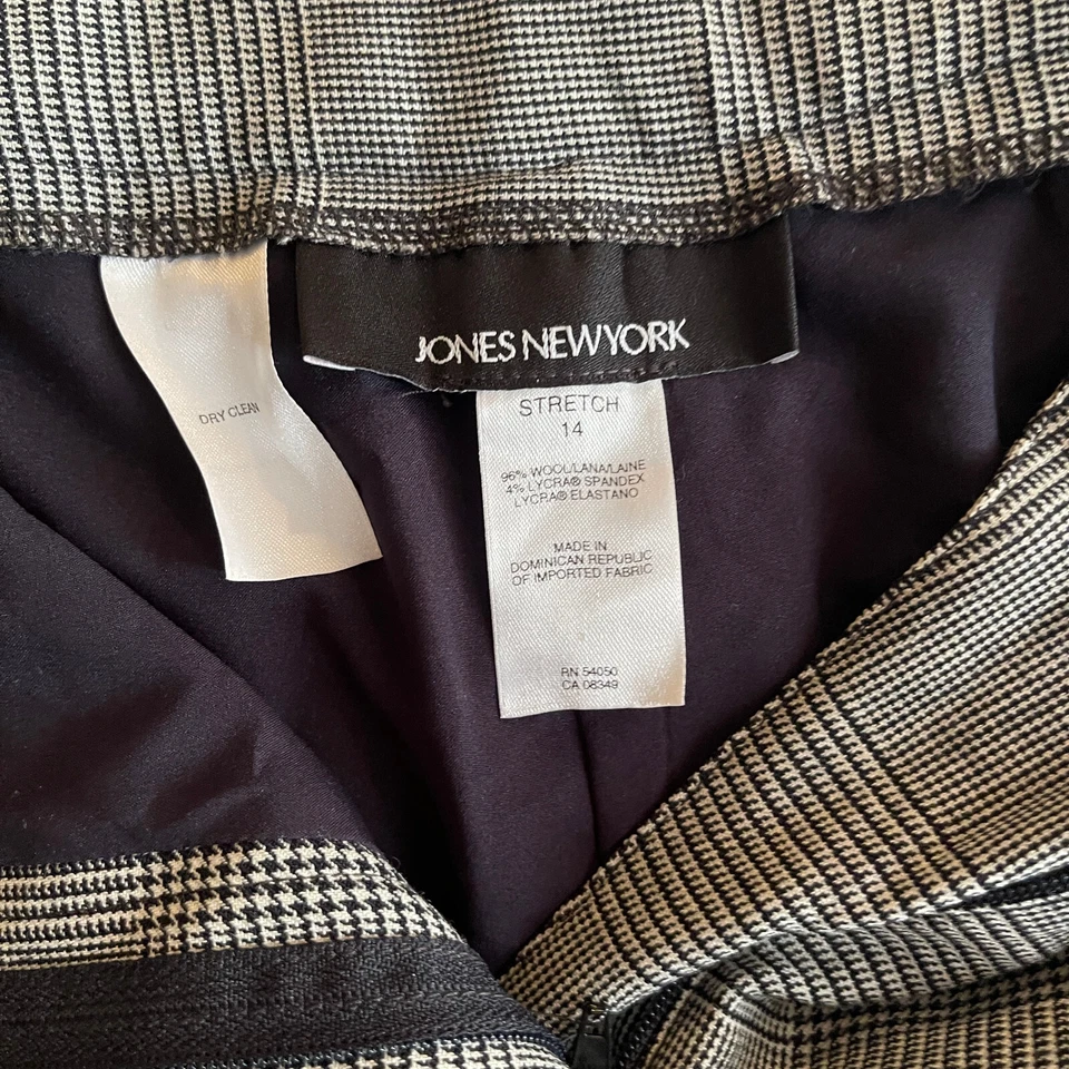 Jones New York - Cuadros Negro Blanco - Pantalones Pantalones Plisados - Elástico 14 - Etiquetas Nuevas Foto 3 de 4