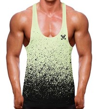 Farbverlauf gesprenkelt gelb schwarz Stringer Weste Bodybuilding Zug Gym Fitness Männer