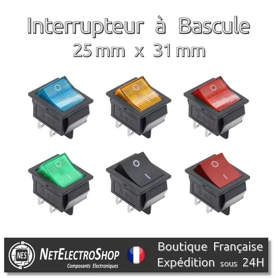Interrupteur à Bascule KCD4 ON-OFF DPST 250V 16A 25x31mm 4 PINS Rocker Switch - Photo 1/4