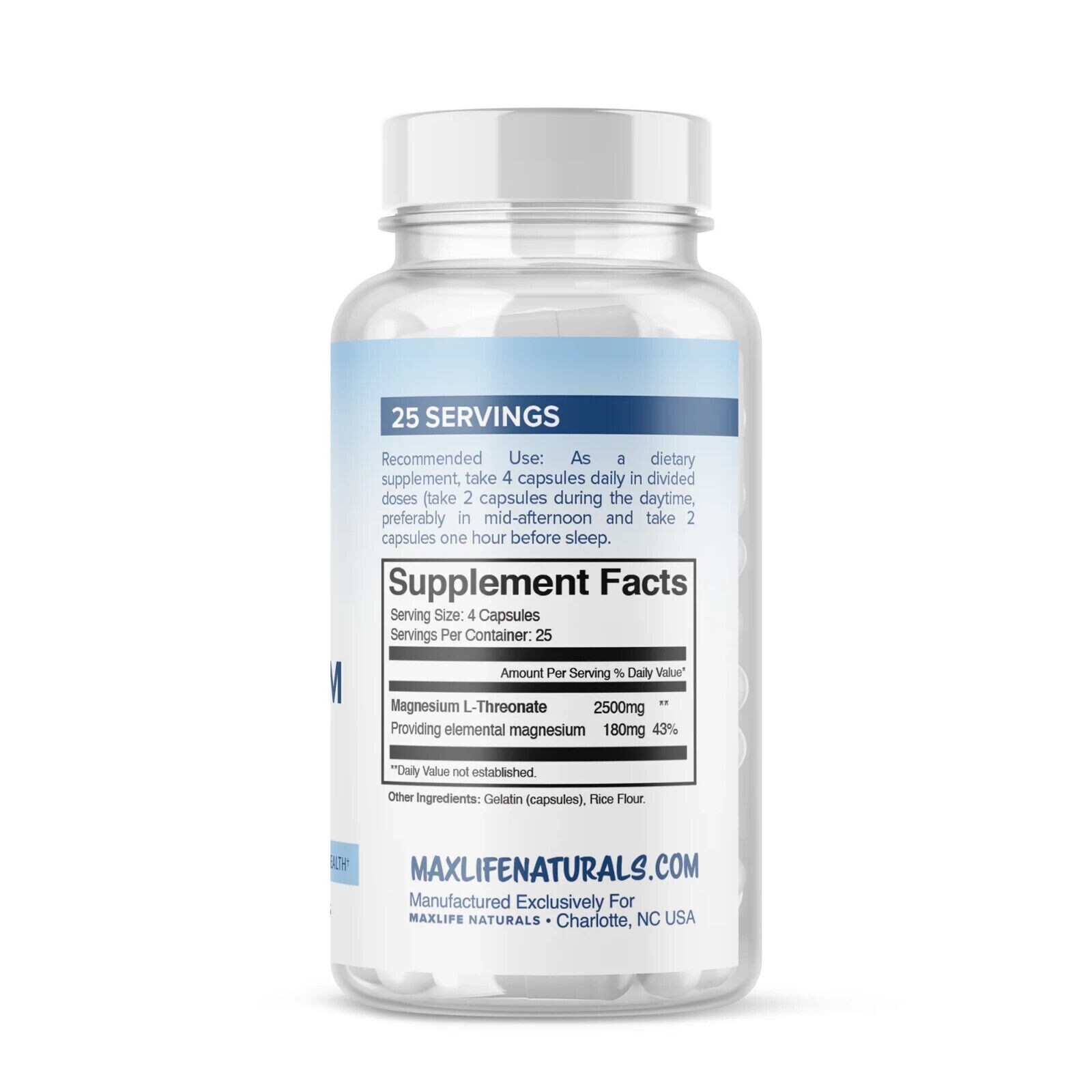 MaxLife Magnesium LThreonate 2500mg 100 Caps EXTRA STRENGTH PREMIUM