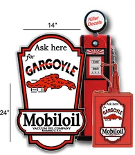 (GARGO-LUB-3) 24"X14" MOBIL GARGOYLE LUBSTER SIDE DECAL OIL GAS PUMP GASOLINE