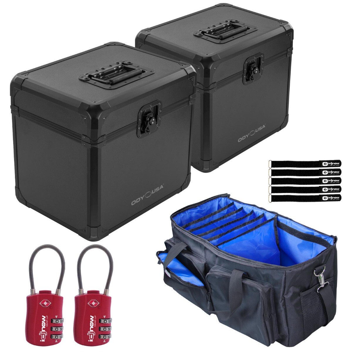 Odyssey KLP70BL Black KROM Полностью черный 12 футляров для виниловых пластинок Пара с сумкой для переноски