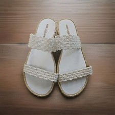 Karl Lagerfeld Paris Nita Beaded Slides White Espadrilles Women's Size 8M GWSB