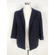 Skies Are Blue Jacket Womens Medium Blue Open Front Linen Blend Blazer Preppy