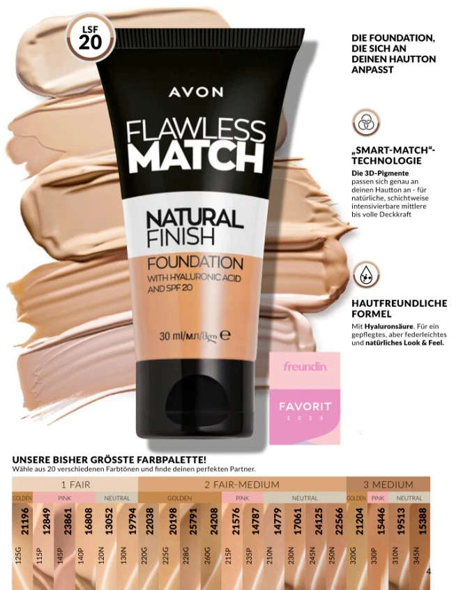 Avon FLAWLESS MATCH  Foundation 30ml  LSF 20 FARBWAHL  HYALURONACID  Matt Glow - Bild 2 von 4