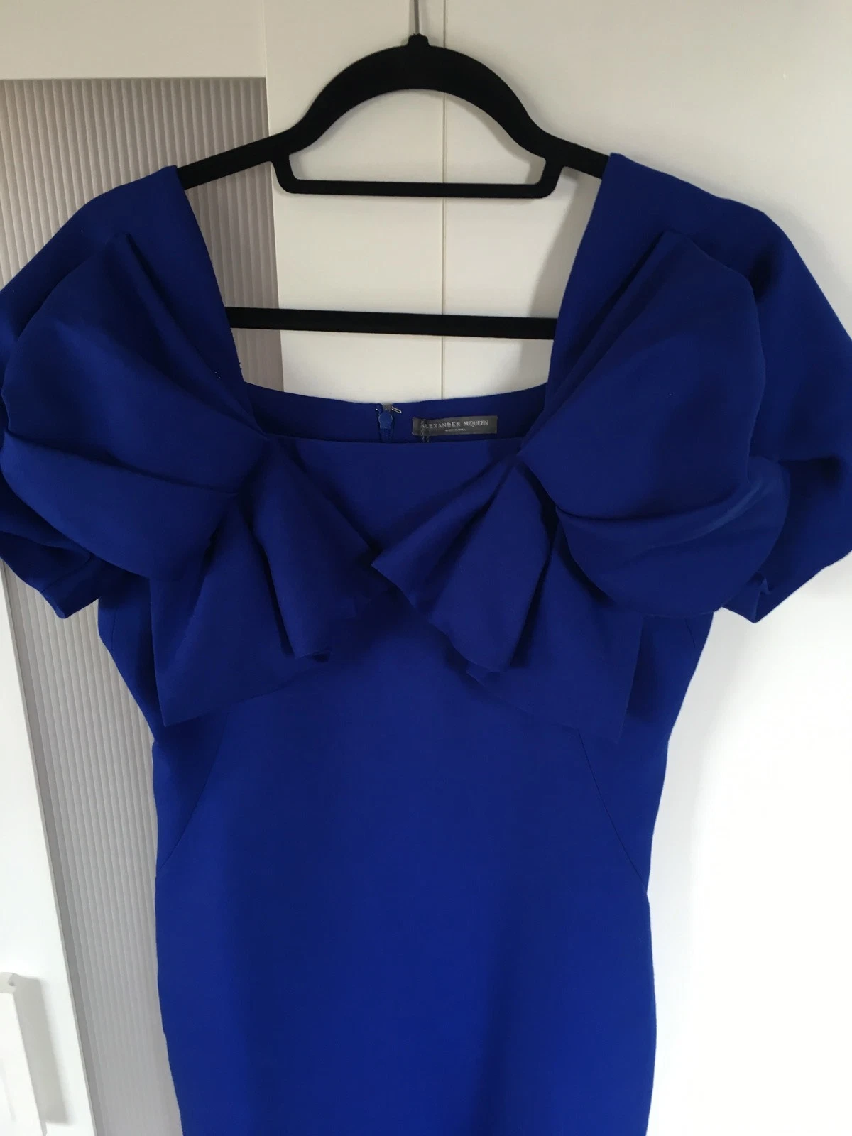 Abito al ginocchio blu lana Alexander McQueen nuovo con etichette originale taglia 42 US 6 8