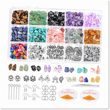 11 Colors Natural Gemstone Chips DIY Jewelry Making Kit with Crystal Beads Set -