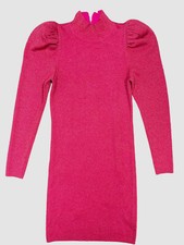 $394 Alice + Olivia Women's Pink Metallic Puff Long Sleeve Wool Blend Dress Sz L