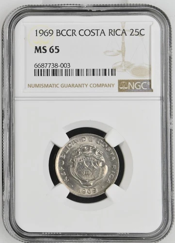 Costa Rica 25 Centimos 1969 BCCR NGC MS 65