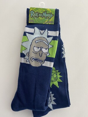 New RICK And MORTY Socks 2 PAIR Shoe Size 6-12 Men s Adult Swim Navy Face Dress