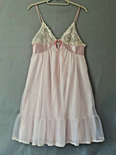Tosca Vintage Lingerie Pink Sheer Chiffon Lace Short Gown Nightgown