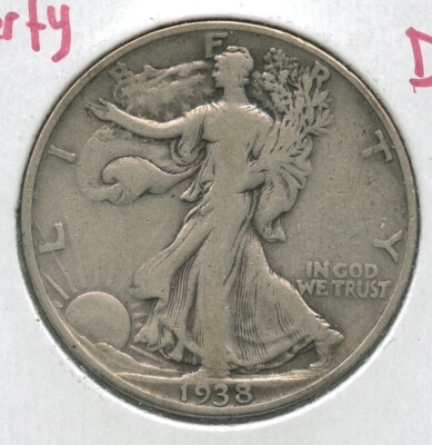 1938-D Silber Walking Liberty Half Dollar 50c Denver Mint -ST498