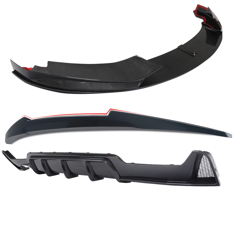 Fits 2013-20 BMW 435i 440i F33 M Sport Front+Rear Bumper Lip Spoiler Carbon Look Foto 2 de 4