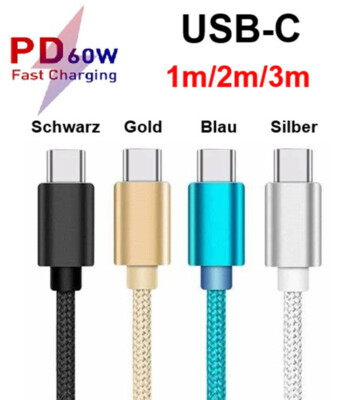 USB C zu USB C Ladekabel 1m, 2m, 3m 60W Schnellladekabel Samsung Xiaomi Huawei
