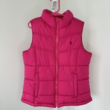 Old Navy Hot Pink Puffer Vest Quilted Fleece Lined Zipper Pockets Girls Large