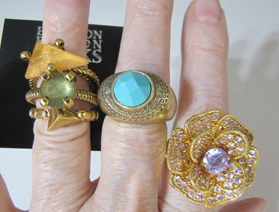 Multi Ring Lot Lucky Brand Erickson Beamon Rocks Gilded Lily CN Crystal