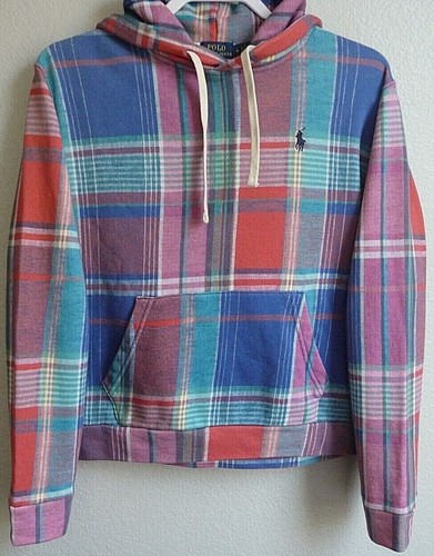 Women's Polo Ralph Lauren Plaid Hoodie, Size Medium - Blue