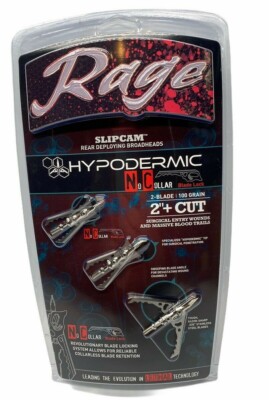 Rage Hypodermic Broadheads Slipcam Brand New Model- No Collar R38100 2''+ Cut 