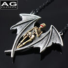 Bat Skeleton Red Eyed Pendant with 19" Chain Necklace for Kids Men Women