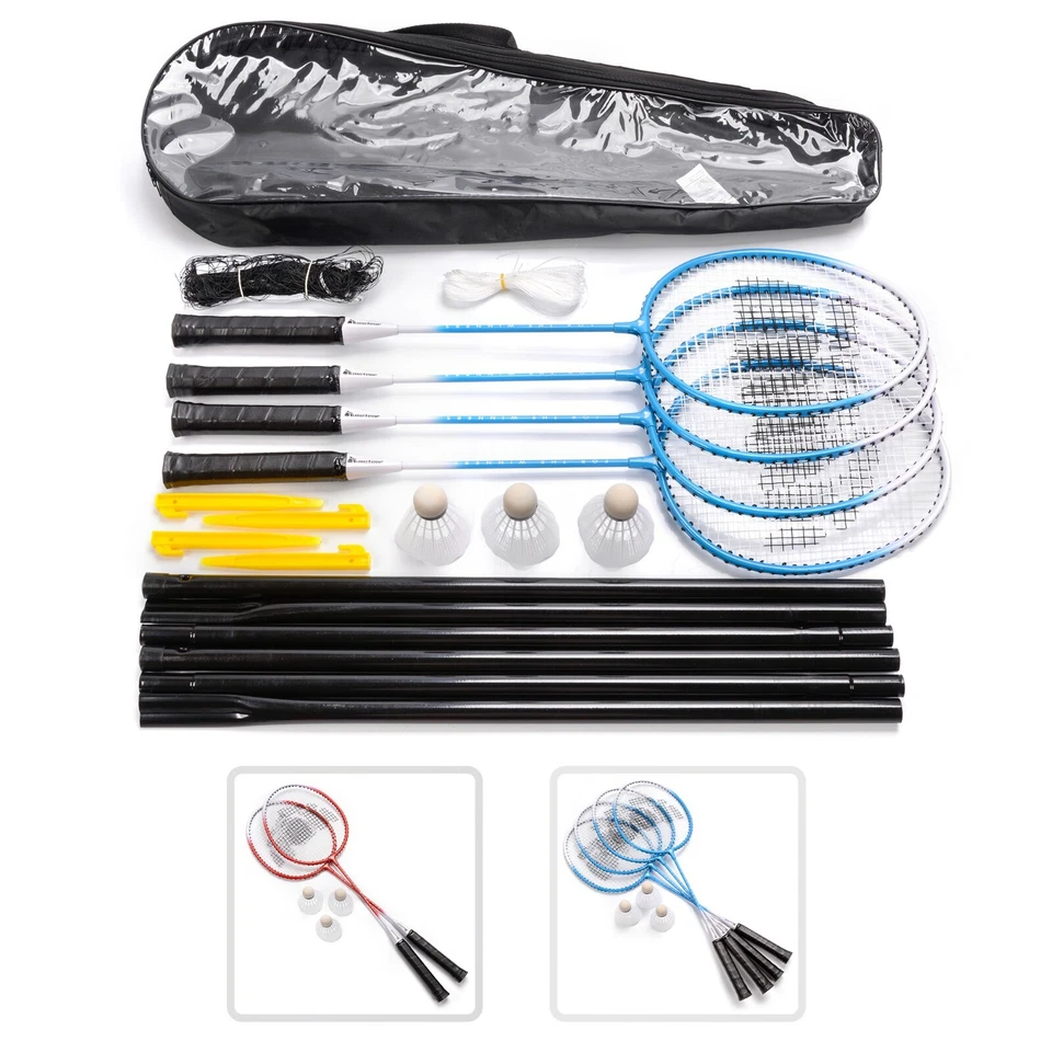 METEOR Badminton Set 2/4 Schläger mit Netz für Kinder Badmintonschläger 3 Federbällen