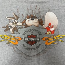 Vtg Harley Davidson 2005 LOONEY TUNES Motorcycle Biker SPELLOUT L/S Pocket Shirt