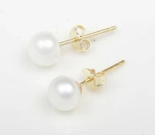 Genuine 3-13 mm Freshwater Pearl 18K Gold Stud Earrings Sterling Silver Gift Box