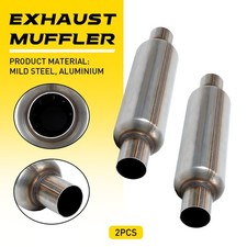 2Pcs 2" Round Inlet Steel Exhaust Hotdog Resonator Muffler 12" Length High Flow