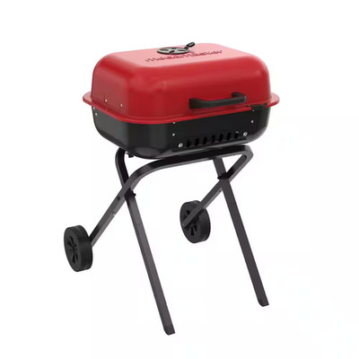 Megamaster Portable Charcoal Grill 336 Sq In Folding Cart Camping BBQ Red