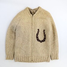 Vintage Horse Horseshoe Wool Knit Cowichan Sweater Size Small