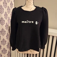 Goop G Label Black Crew Neck Puff Sleeve "Maitre G" Sweatshirt Sz S