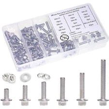 M6-1.0 x 12/16/20/30/45 Flange Hex Bolt Assortment Kit 180pcs Stainless Steel