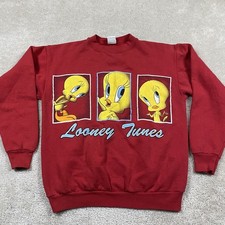 VTG Looney Tunes Sweatshirt Mens M Red Tweety Graphic Crewneck Cartoon 90s
