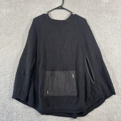 Lauren Ralph Lauren Womens Black Knit Cape Sweater Poncho Zipper Pocket SM