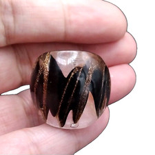 Murano Venetian Glass Ring Black with Copper Flecks  Size 6.5