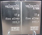 20 GRAM SILVER LOT -- YOU GET  (2) TWO (TEN) 10-GRAM Valcambi Suisse Silver Bars
