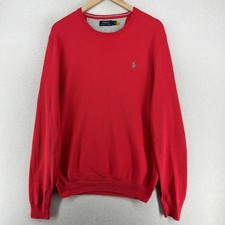 POLO RALPH LAUREN Sweater Mens S Mesh Knit Cotton Crewneck Pullover Jumper Red