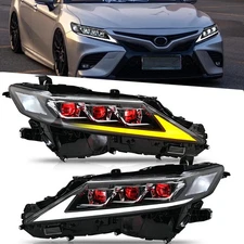 Pair Full Red Devil Eye LED Headlight For Toyota Camry 2018-2024 Front Lamps DRL